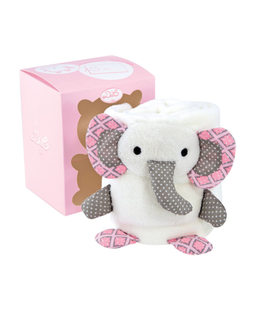 Couverture blanche avec éléphant rose