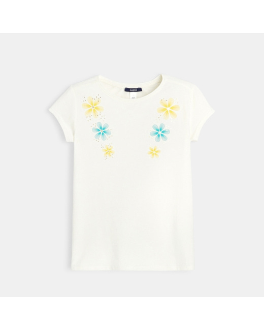 T-shirt stretch à fleurs blanc fille
