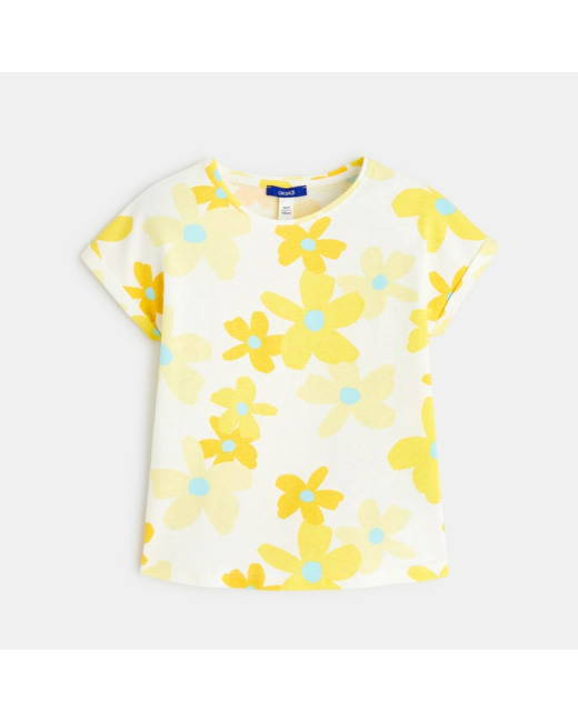 T-shirt grandes fleurs jaune fille