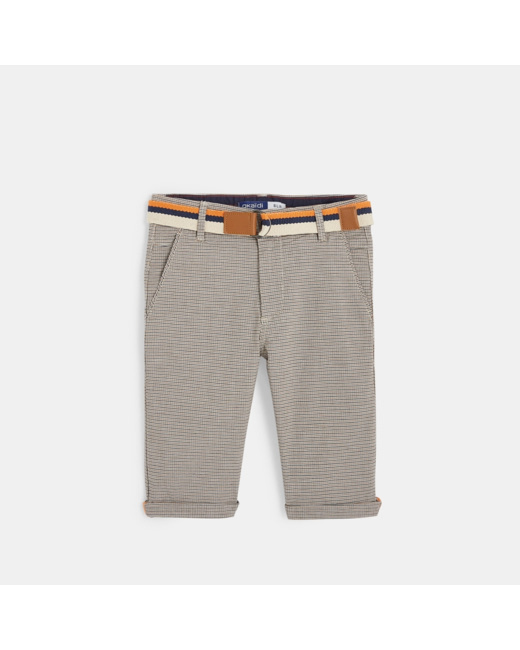 Bermuda slim ceinturé à petits carreaux blanc garçon