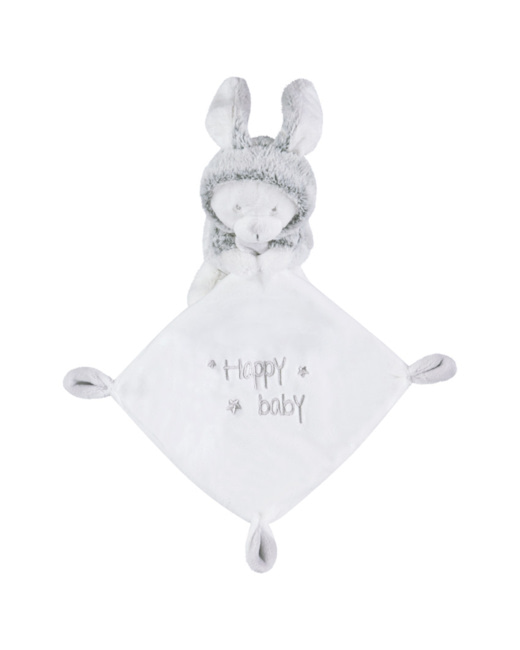 Doudou plat en velours avec peluche lapin