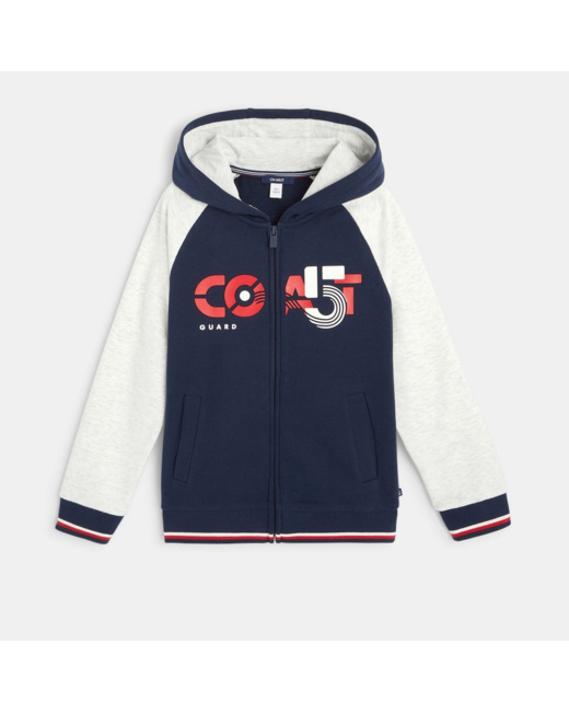 Sweat zippé à capuche bicolore bleu garçon
