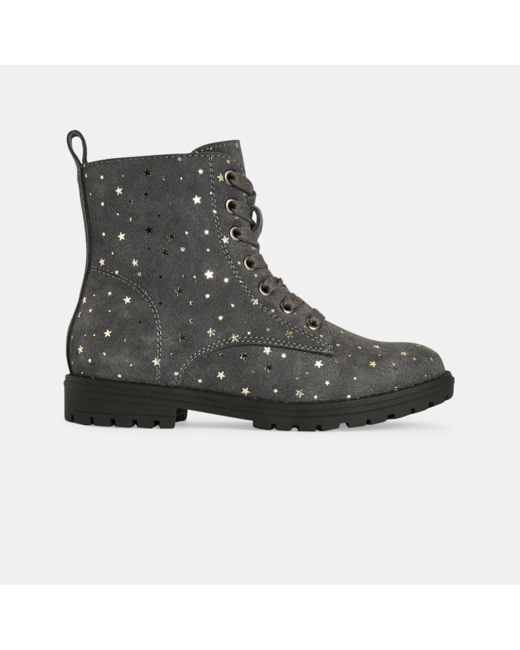 Boot à lacet en croûte de cuir étoilée grises fille