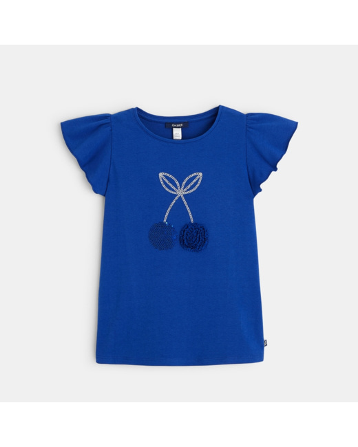 T-shirt à sequins motif cerise bleu fille
