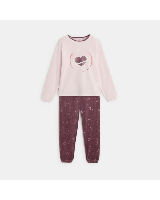 Pyjama 2 pièces à motif phosphorescent rose fille