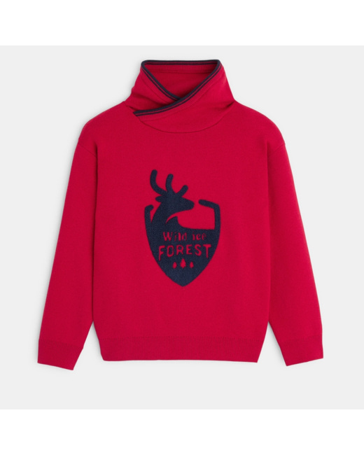 Pull à col montant croisé rouge garçon