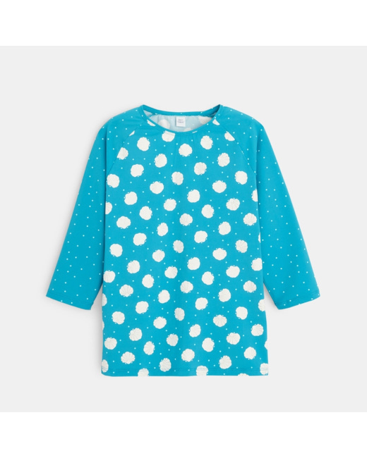 T-shirt anti UV pois et coquillages bleu fille