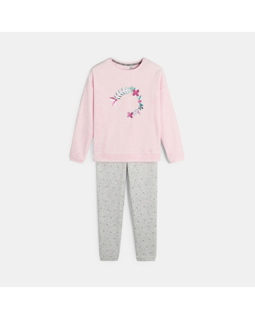 Pyjama en velours éponge rose fille