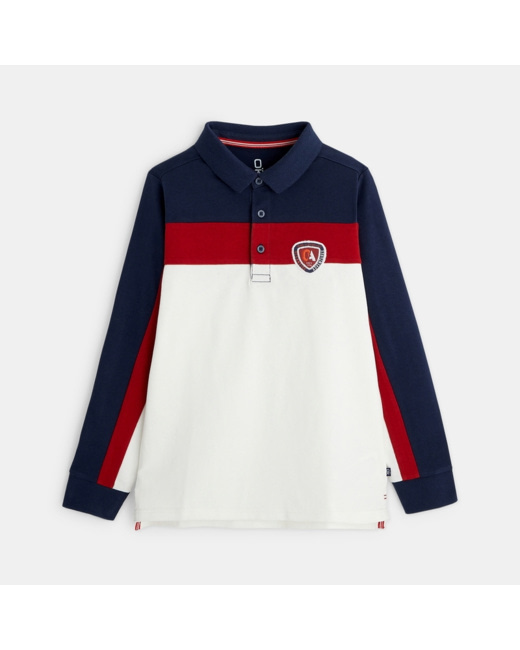 Polo manches longues à écusson blanc garçon