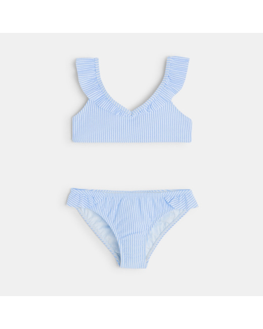 Maillot de bain 2 pièces rayé bleu fille