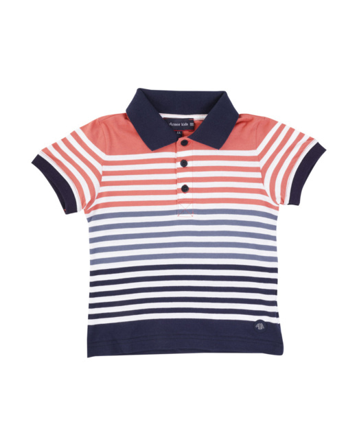 Polo tricolore Kids - coton léger - Sanguine/Jean/Md/Blanc