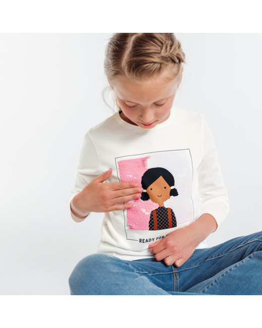 T-shirt manches longues à message "Ready for school" rose fille