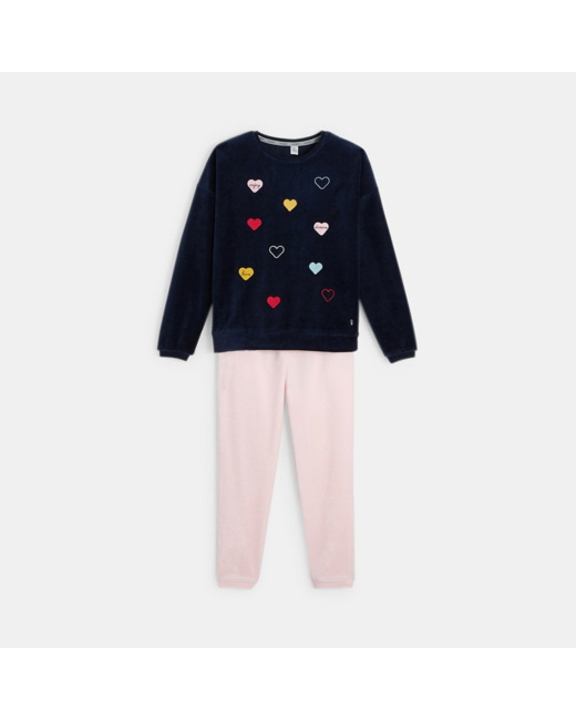 Pyjama en velours éponge bleu fille