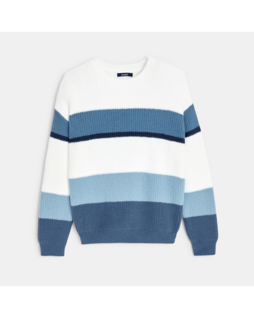 Pull rayé col rond bleu fille