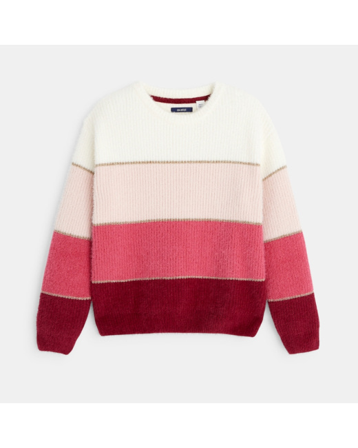 Pull rayé col rond violet fille
