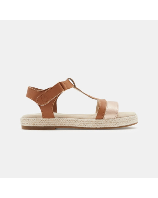 Sandale bride T à semelle corde beige fille