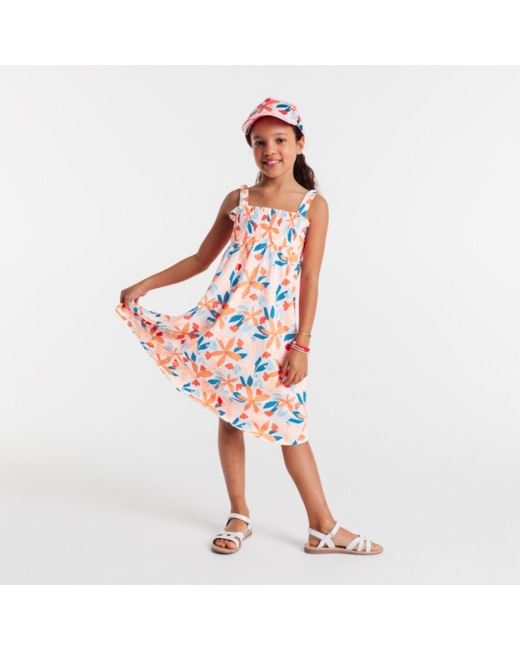 Robe imprimée à smocks orange fille