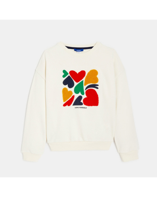 Sweat-shirt à message cœur blanc fille