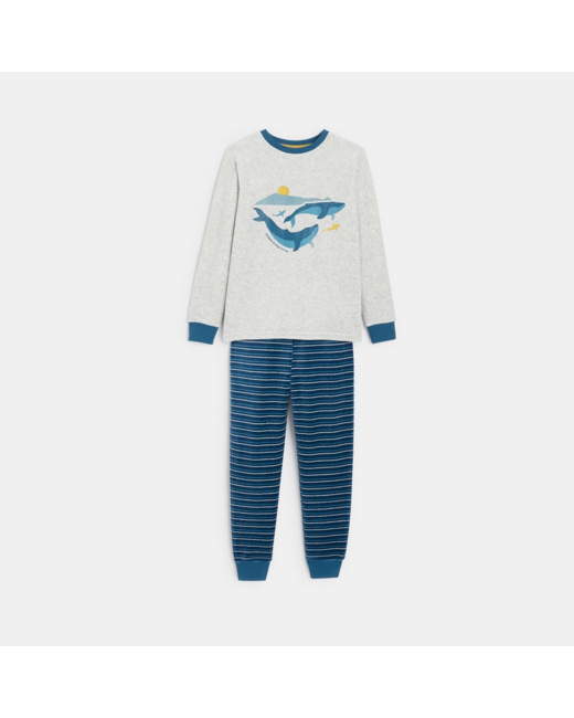 Pyjama 2 pièces en velours thème océan gris garçon