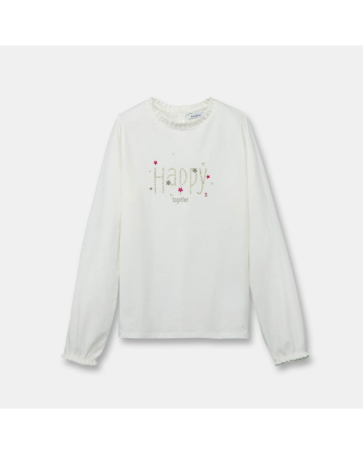 T-shirt volanté à message blanc fille