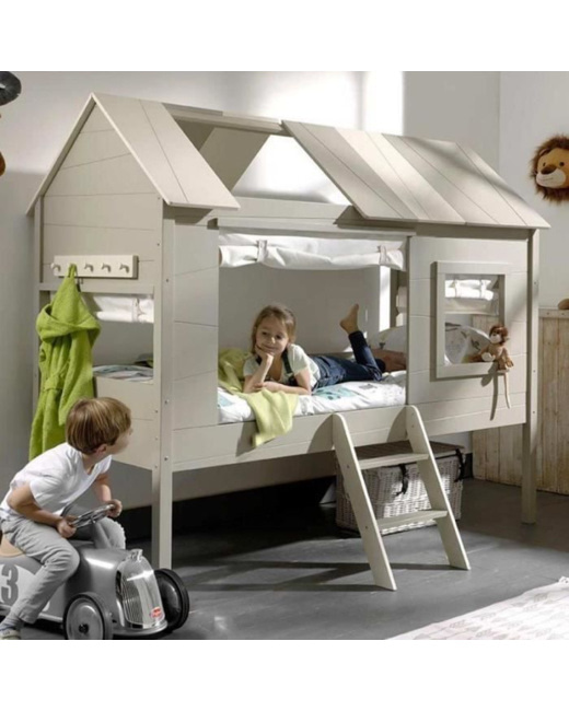 Lit cabane Charlotte avec 4 rideaux