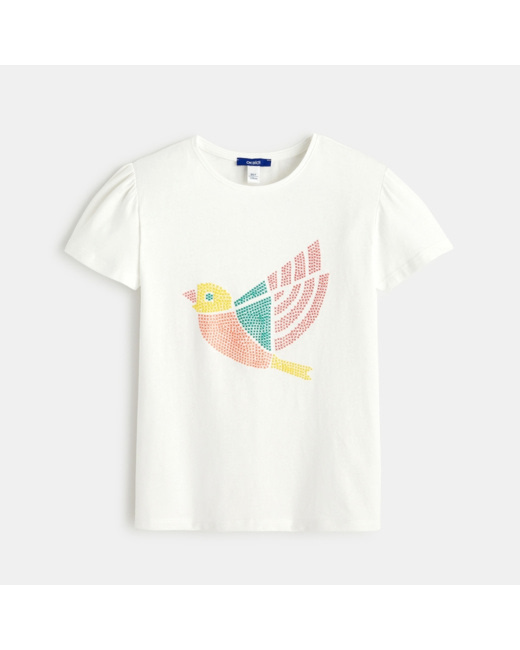 T-shirt imprimé animal point de croix blanc fille