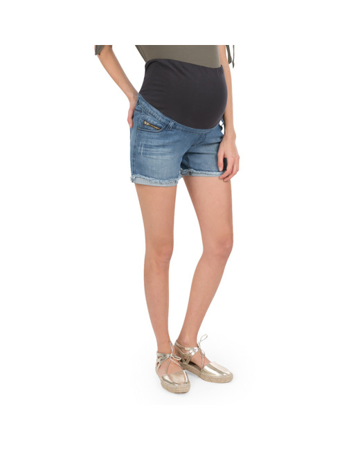 Short de grossesse en jean avec franges