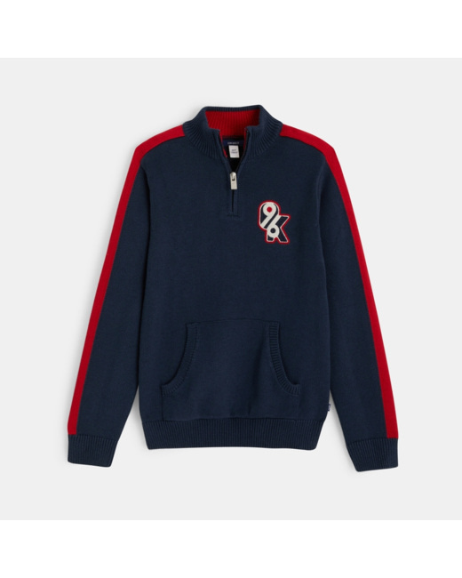 Pull à col montant zippé bleu garçon