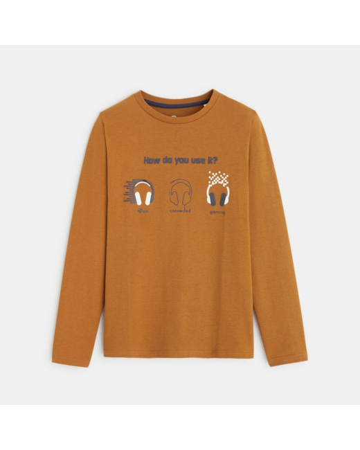 T-shirt manches longues à message "musique" orange garçon
