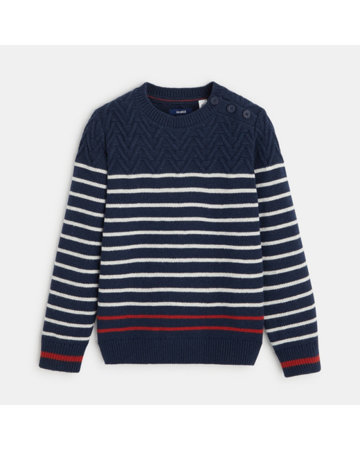 Pull rayé marin en tricot bleu garçon