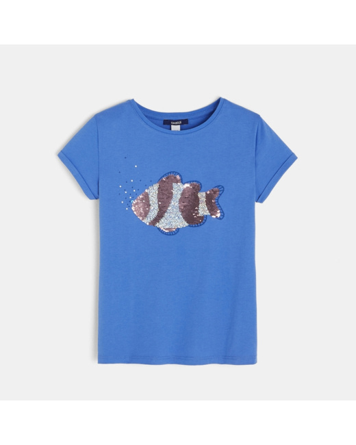 T-shirt à sequins magiques bleu fille