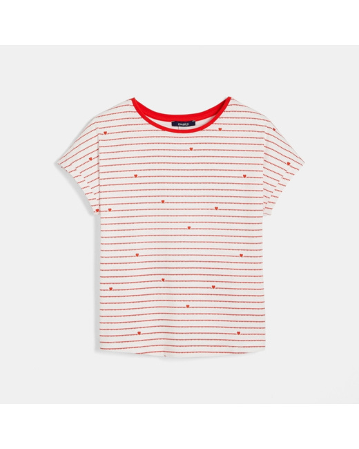 T-shirt rayé petits cœurs rouge fille