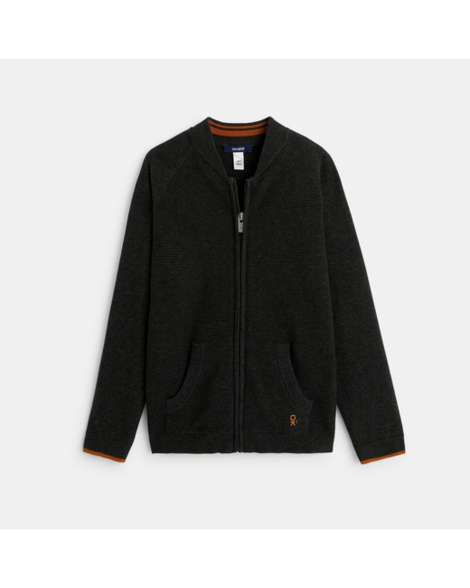 Gilet teddy zippé en maille fine gris garçon