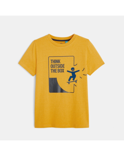 T-shirt à message en coton biologique jaune garçon