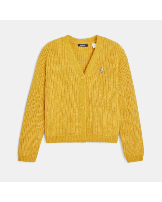 Gilet côtelé boutonné jaune fille