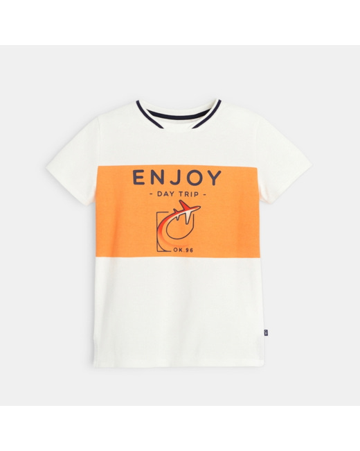 T-shirt à message en jersey piqué blanc garçon