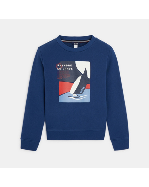 Sweat-shirt à message "Prendre le large" bleu garçon