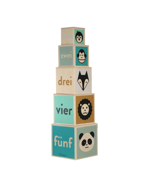 Cubes gigognes animaux et chiffres en bois