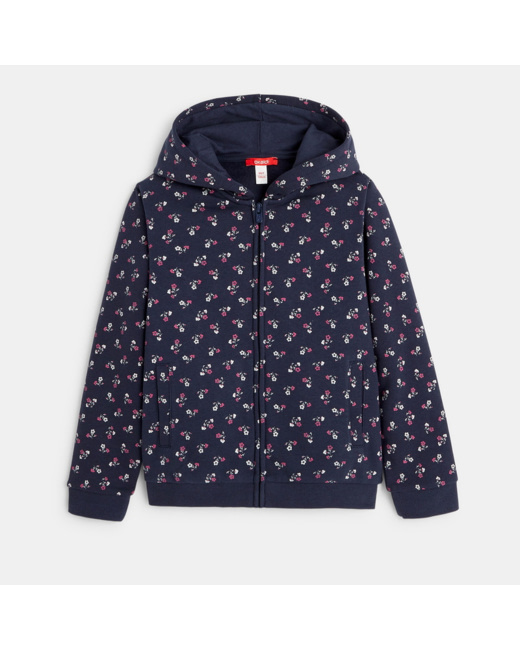 Sweat-shirt à capuche motif petites fleurs bleu fille