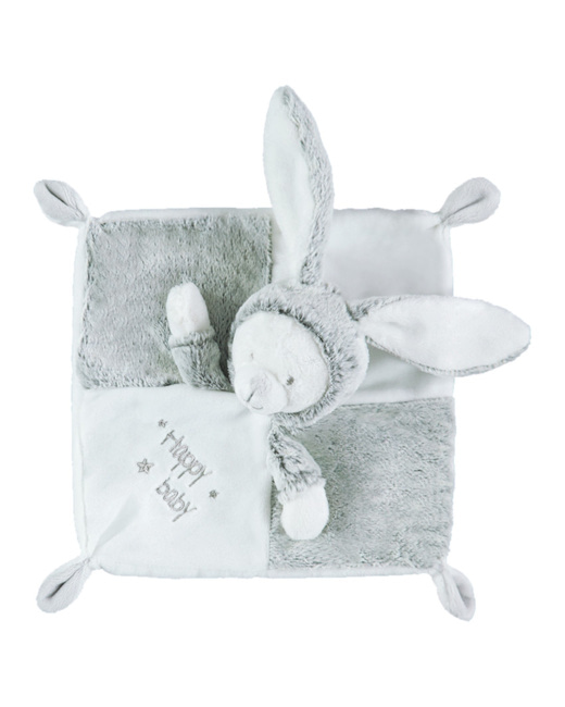 Doudou plat lapin en sherpa avec inscriptions brodées