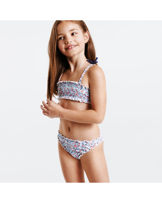 Maillot de bain 2 pièces imprimé fleuri bleu fille