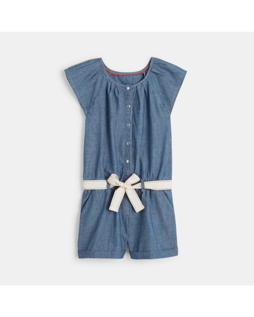 Combishort chambray bleu fille