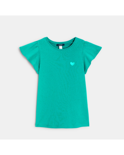 T-shirt à manches courtes volantées vert fille