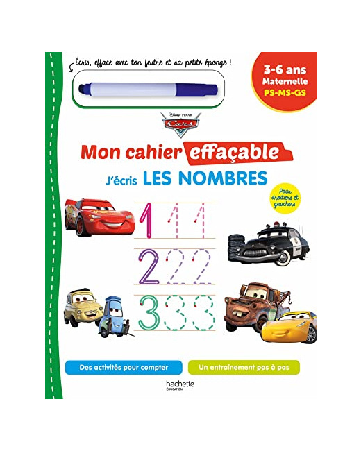 Disney - Cars Mon cahier effaçable - Je compte et j'écris les nombres (4-6 ans)