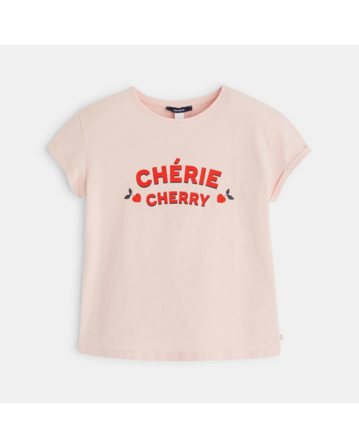 T-shirt manches courtes à message CHERIE CHERRY rose fille