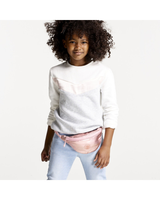 Sweat colorblocks bande satin blanc fille