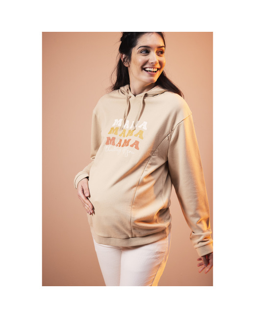 Sweat de grossesse en molleton print rétro et zip d'allaitement