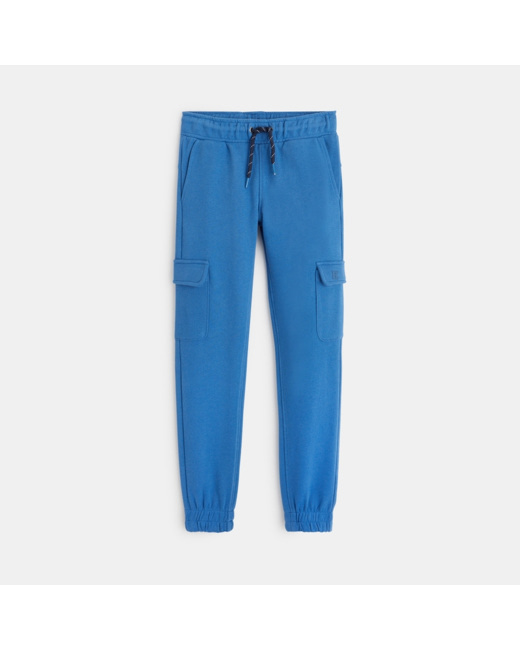 Jogging uni à poches cargo bleu garçon