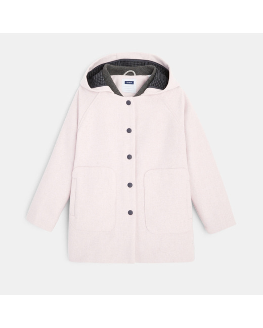Manteau laineux à capuche rose fille