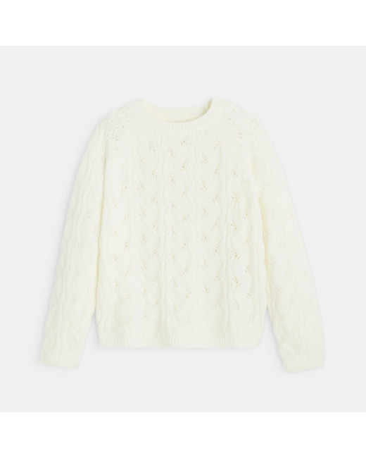 Pull en maille ajourée blanc fille